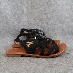 City Classified Shoes Womens 5 Sandals Gladiator Strappy Black Flats Lace Up